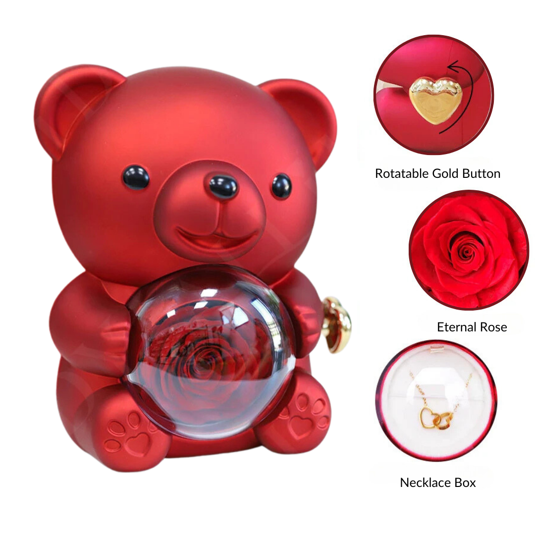 Personalized Necklace w/ Eternal Rose Bear