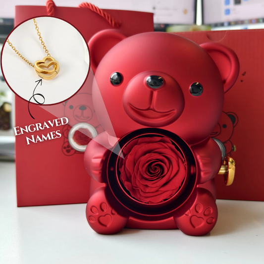 Personalized Necklace w/ Eternal Rose Bear